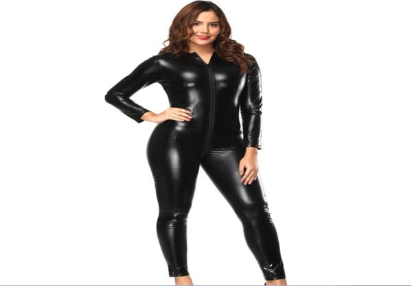 

black women039s zip to crotch long sleeve catsuits shiny pvc vinyl leather bodysuits fullbody romper wetlook jumpsuits zentai1714539