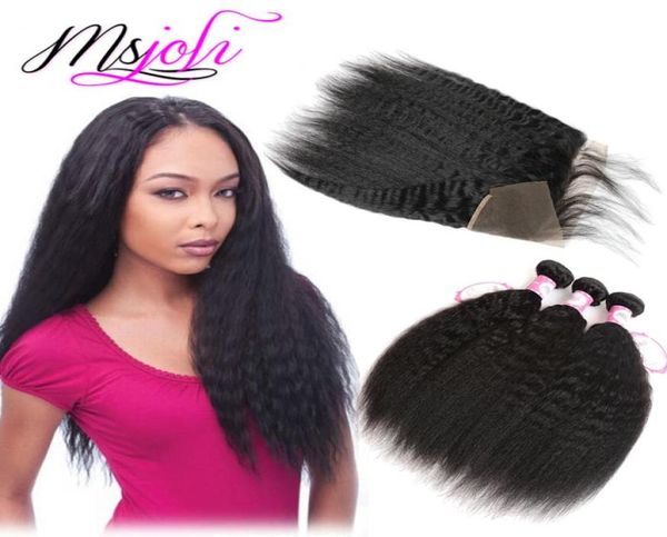 

peruvian human hair wefts with closure 13x4 frontal unprocessed natural hair ear to ear kinky straight yaki hair weave 3 bundles f6217342, Black;brown