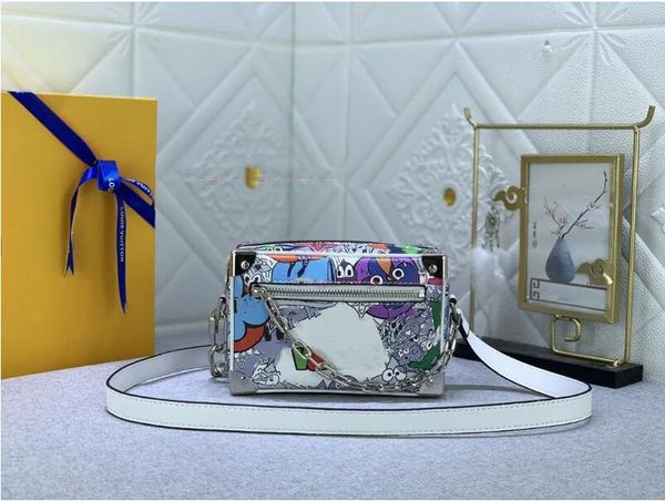 

mini soft trunk bag for men yayoi kusama handbag monograms genuine leather crossbody men's designer clutch chain box luxurys 3d painted