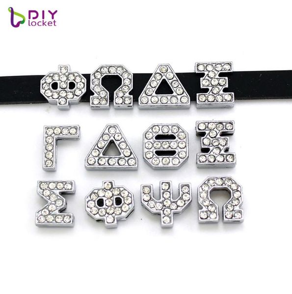 

20pcslot whole and retail 8mm full rhinestone greek slide letter fit diy wristband bracelet accept customization lssl0402670236, Golden;silver
