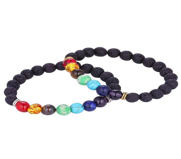 

yoga bracelets black natural lava 7 chakra healing balance 8 mm beads bracelet for men women prayer stones 500pcs2023669