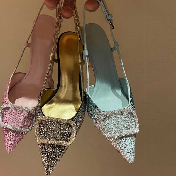 

elegant sandals designer women high heel wedding shoes with rhinestone decoration fashion back empty toe pointed 9cm stiletto heels dress sh, Black