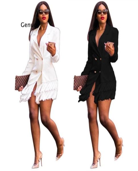 

casual dresses double breasted tassel design long sleeve blazer dress notched lapel collar office lady elegant dresscasual2009537, Black;gray