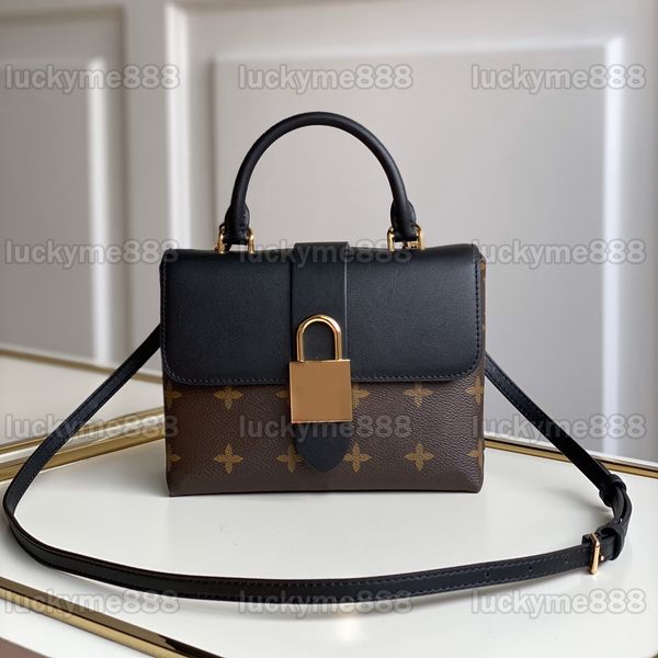 

10a mirror quality designers small lock bag 21cm womens brown coated canvas pochette purse bag luxurys cowhide trim handle handbags crossbod