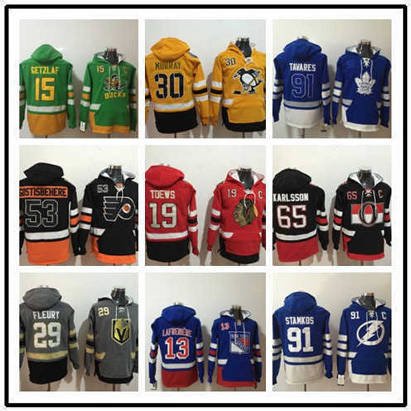 

new hockey hoodie pocket sweater jersey ice team sweater men's sweater plush thickened embroidery edition, Black;red