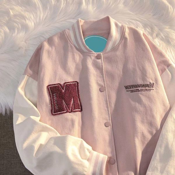 

womens jackets houzhou pink baseball jacket women oversize vintage y2k streetwear embroidery college varsity korean fashion bomber coat 2307, Black;brown