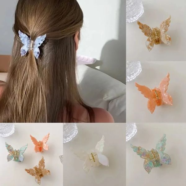 

new summer middle colorful butterfly claws hairpin cute transparent grabs acrylic clip for women sweet accessorieszz, Slivery;white