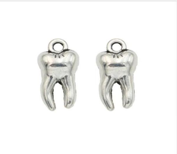 

200pcslot antique silver plated tooth charms pendants for necklace jewelry making diy handmade craft 15x8mm8732383, Bronze;silver