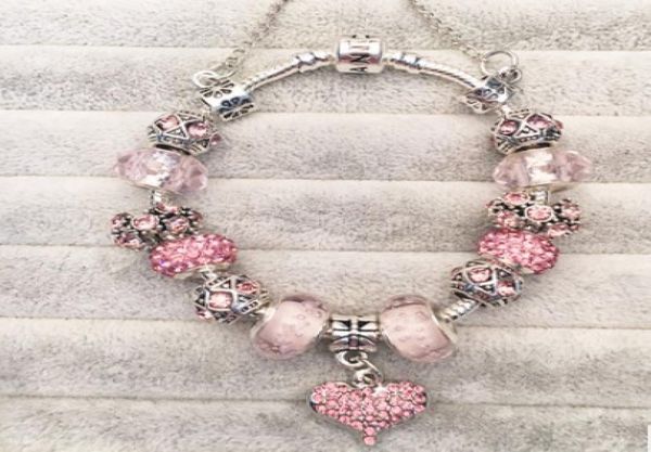 

925 sterling silver charm bead fit european charm bracelets & bangle for women heart crystal danglecharm beads chain fashion jewelry5142536, Golden;silver