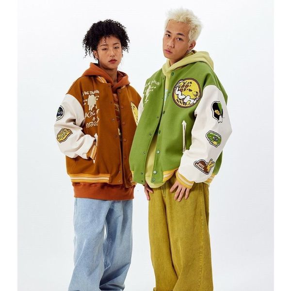 

womens jackets y2k embroidery thickened mao jinxiu baseball uniform american street hiphop couples casual joker loose coat jacket 230726, Black;brown