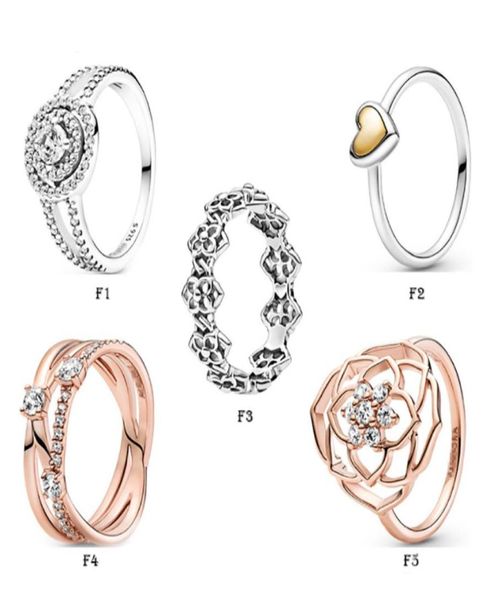 

new 100% 925 sterling silver ring fit crown love heart flower rose gold daisy rings for european women wedding original fashion jewelry77771