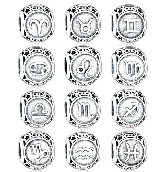 

fit original brand charm bracelet 925 sterling silver hollow star round 12 constellations scorpio aries beads making diy berloque5667167, Black