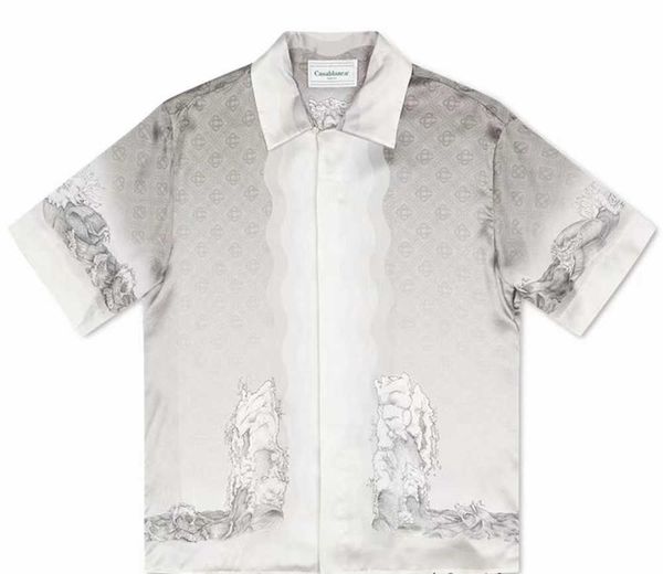 

casablanca 22ss button up shirt guardian plaster print black and white gradient men and women loose short sleeve shirt couple, White;black