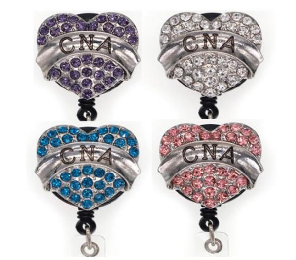 

10pcslot key rings rhinestone heart shape id name badge holder nurse medical cna retractable badge reel with alligator clip8481516, Slivery;golden