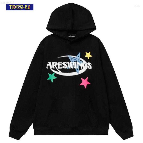 

sweatshirts men's hoodies high street fashion y2k punk clothes harajuku casual sweatshirt star graphic letter print vintage hoodie men, Black