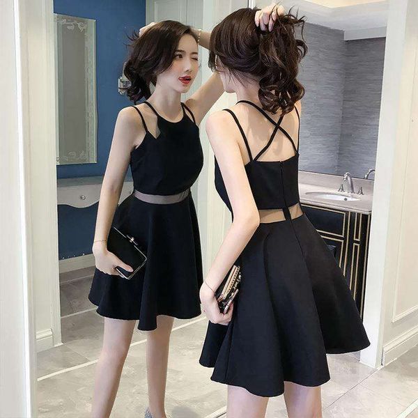 

break french style inspirational skirt womens spring and summer strap elegant hepburn dress, Black;gray