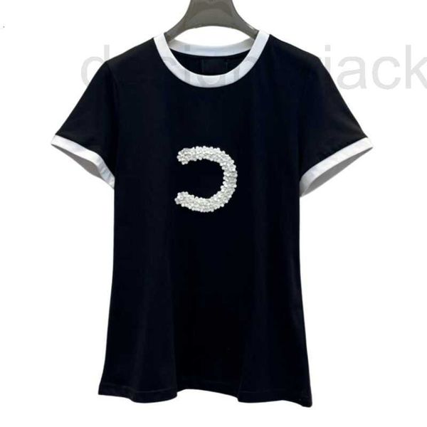 

women's t-shirt designer 100% cotton tee t shirts with letters 5 beads pattern girls vintage crop brand jersey runway pullover shirt o, White