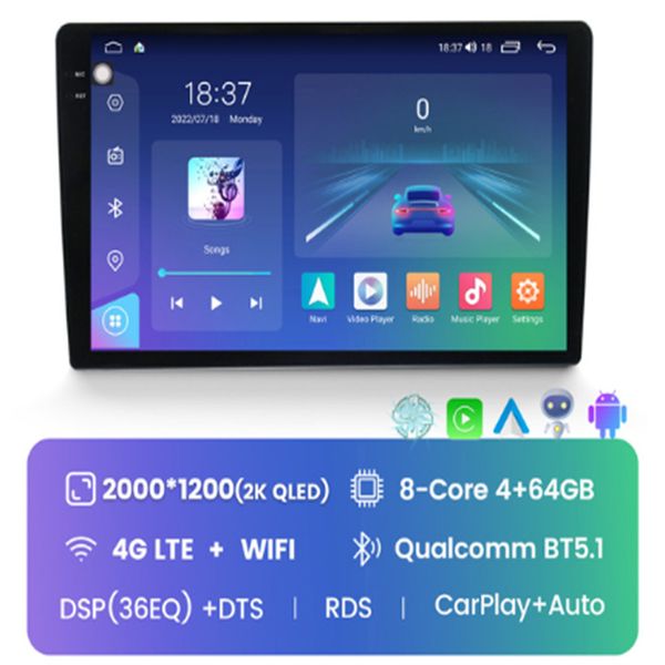 

radio con gps para coche, reproductor multimedia con andr-oid 12, 2k, ql-ed, m6 pro, univ-ersal, 2din, car-play, pa-ra toy-ota, niss-an, su-