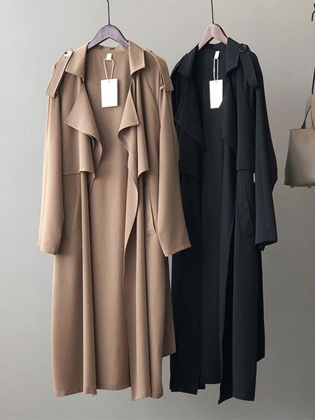

women's trench coats sedutmo spring women long trench coat fashion windbreaker vintage oversize pocket elegant office outwear with belt, Tan;black