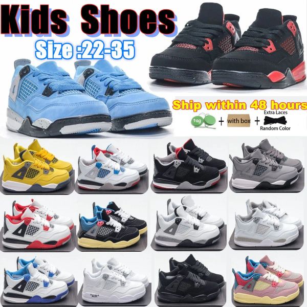 

jumpman 4s 4 kids shoes toddlers boys basketball sneakers designer youth red thunder cool grey bred university blue white oreo military blac, Black