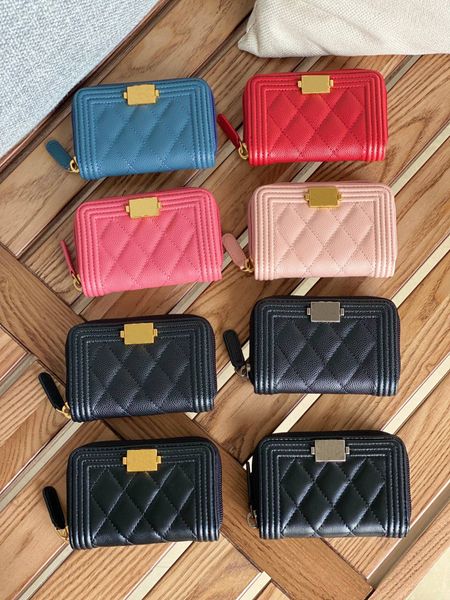 

fashion selling classic mini size womens chain wallets sheepskin luxurys designer bag gold and silver buckle coin purse card holder with box, Red;black