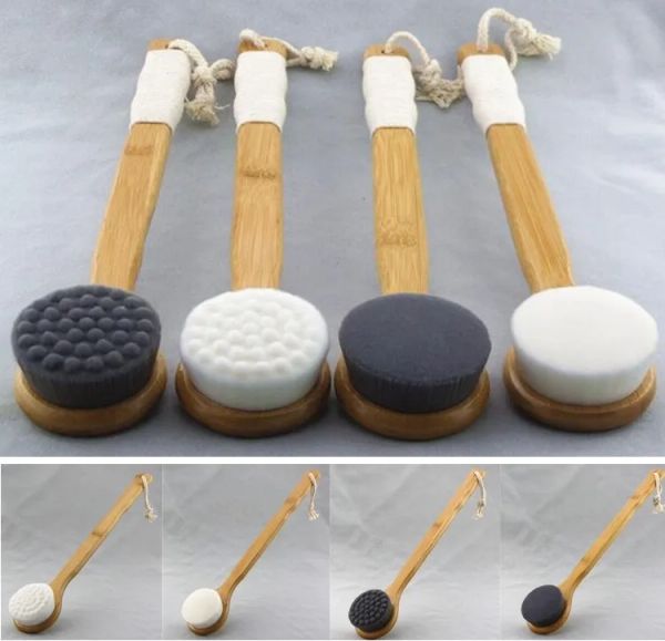 

long handle bath brush shower body back cleaning scrubber with bamboo handle superfine fiber exfoliating brush skin spa bath supplies ll