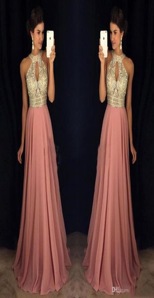 

pink prom evening dresses 2017 aline halter major beaded illusion bodice chiffon celebrity formal gowns dress for party wear plus6380944, Black