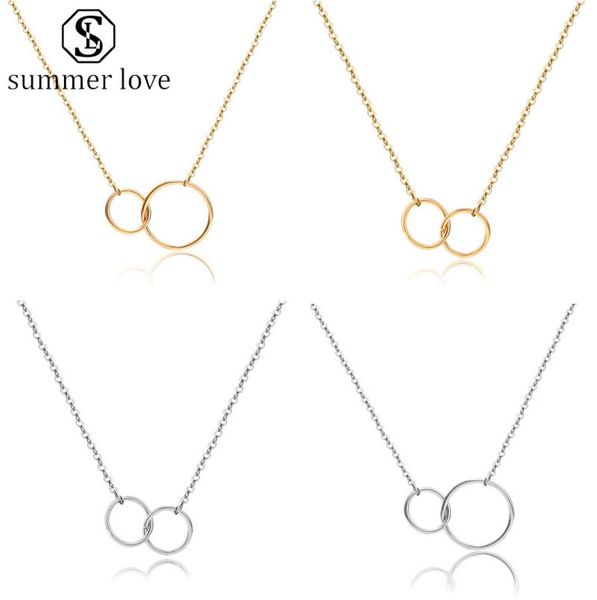 

new arrival double circle pendant necklace choker steel gold two interlocking circles trendy couple friendship necklaces for 2076375, Silver