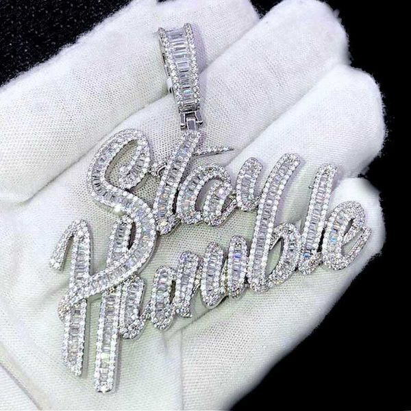 

new arrived bling iced out stay humble letters pendants paved 5a cubic zirconia necklaces for men hip hop rapper cz jewelry, Silver