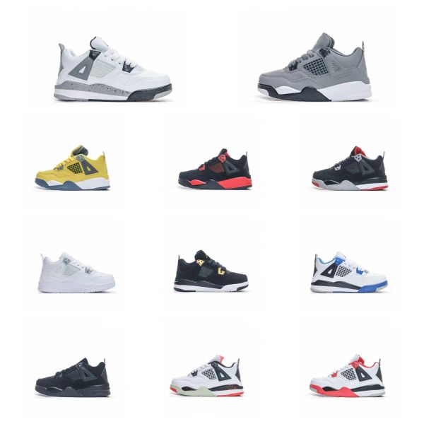 

infant toddlers 4 retro kids and big kid basketball shoes chicago 4s boy girl sneaker light green lights grey khaki baby trainers children y, Black