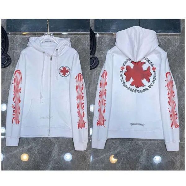 

classic fashion mens zipper hoodies designer horseshoe sanskrit cross print pullover hooded sweatshirts sweater woman z7, Black