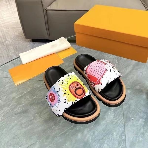 

designer shoes pool pillow sandals couples slippers men women summer flat shoes fashion beach slippers slides pumpkin sun pattern sandal 05, Black