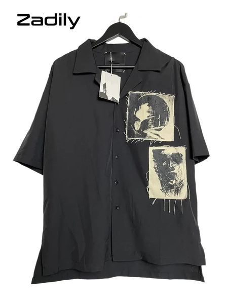 

women's blouses shirts zadily summer y2k short sleeve shirt women patch designs button up loose blouse tunic gothic streetwear female c, White