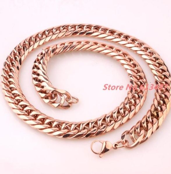 

men039s jewelry heavy 316l stainless steel rose gold curb cuban link chain mens necklacebracelet xmas gift 740quot 13mm cha7150182, Silver