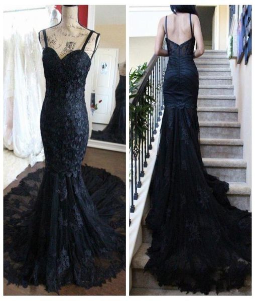 

2020 black gothic mermaid prom dresses slim lace appliques women formal evening party gowns spring robe de fiesta customized 7648834