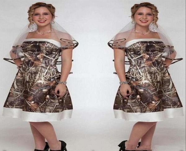 

summer short camo wedding dresses strapless zipper back vestidos de novia a line maid of honor dress with veils3411673, White