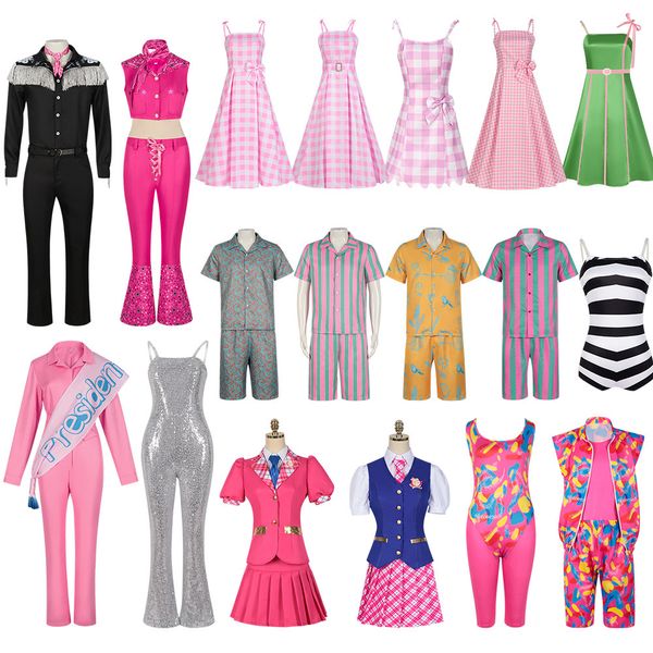 

2023 barbie film theme costume women's mens' barbie cosplay clothes sets pink barbie cos dress swimsuit halloween party role playi, Black;red