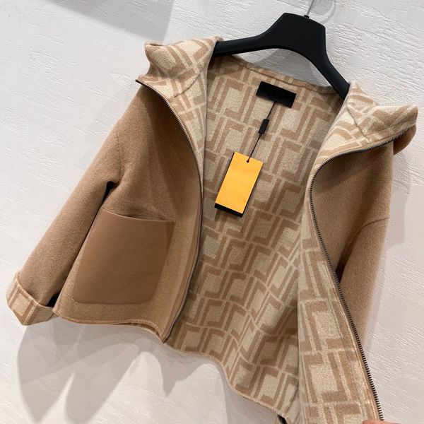 

Women' woolen coat designer jacket winter hooded double-sided short coat fashion casual coat windbreaker high-quality Womens Outerwear, Khaki