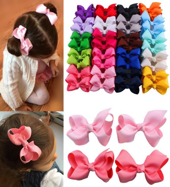 

cute  colors korean 3 inch grosgrain ribbon hairbows baby girl accessories with clip boutique hair bows 40pcslot5441999, Slivery;white