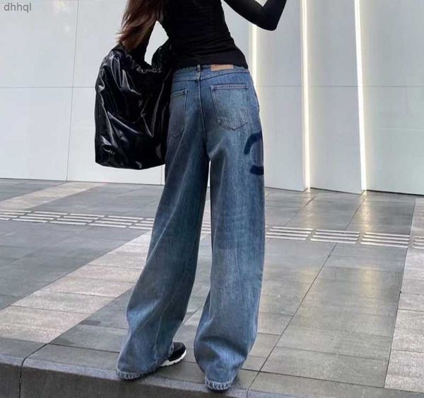

women's jeans high-waisted designer straight-through wide leg pants show thin women casual pants size s-l-, Blue
