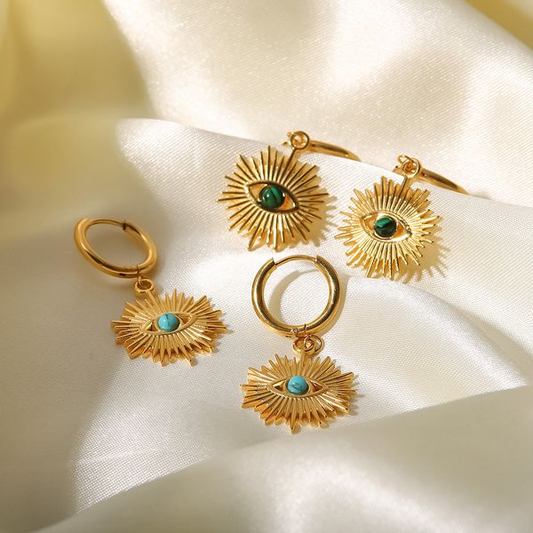 

evil eyes stud earrings gold stainless steel studs earrings pendants plated with 18k gold, Golden