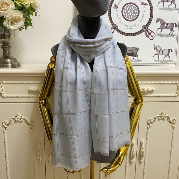 

women's long scarf scarves shawl 100% cashmere material light blue plain stripes big size 200cm - 90cm, Blue;gray
