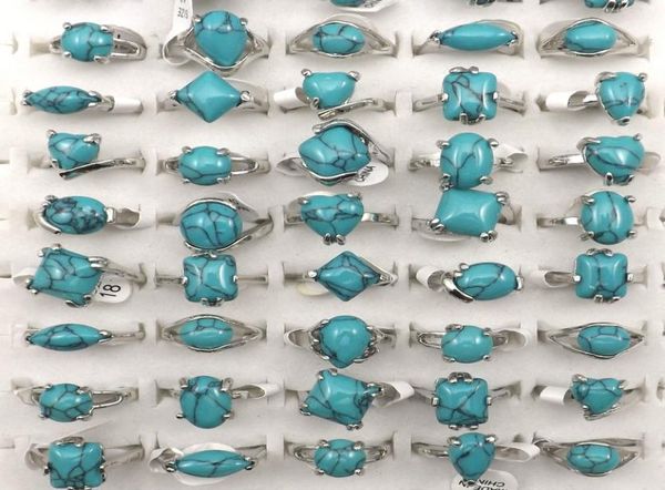 

mixed size natural turquoise rings for women factory 50pcs whole1292255, Golden;silver