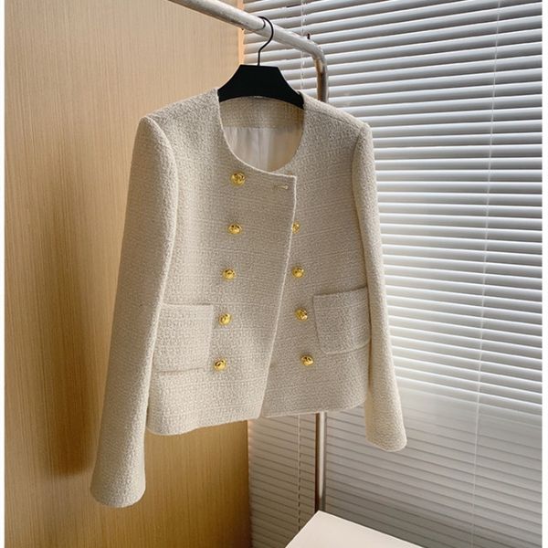 

womens jackets autumn winter tweed short jacket coat women elegant french golden double breasted woolen suit outwear for 230726, Black;brown