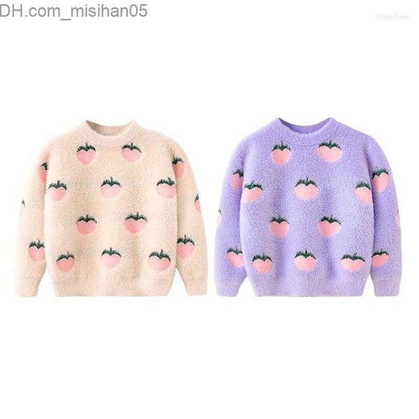 

pullover pullover autumn winter cute cherry girls sweater casual print knitwear for kids z230726, Blue