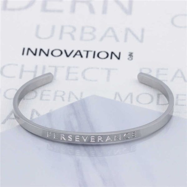 

perseverance 4mmc flat steel inspirational bracelet with lettering, Golden;silver