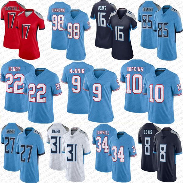 

deandre hopkins derrick henry will levis football jerseys jeffery simmons treylon burks ryan tannehill steve mcnair kevin byard eddie george, Black;red
