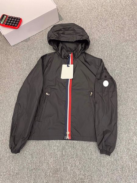 

monclairer zipper colorful placket hooded mens jacket hidden hat design men windbreaker arm nfc badge coat size 1--6, Black;brown