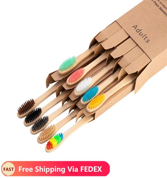 

10pcs bamboo toothbrush ecofriendly product vegan tooth brush rainbow black wooden soft fibre adults travel set for oral care9866375