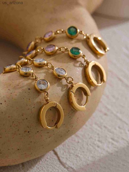 

yhpup 316l stainless steel jewelry stylish cubic zirconia long earrings metal geometric earrings orecchini donna l230620, Golden;silver